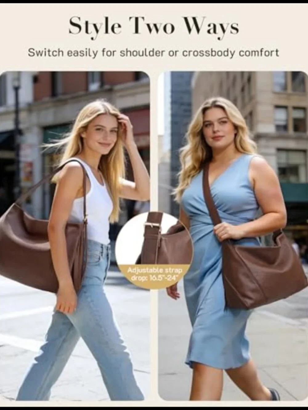 Leather Hobo Shoulder Bag Crossbody Tote with Adjustable Strap